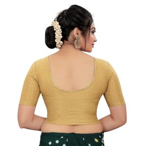Round Neck Dobby Cotton Lycra Stretchable Elbow Sleeve Readymade Saree Blouse for Women Stylish (Free Size) - Image 2