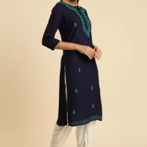 Blue Pashmina Work Kurti - Image 4