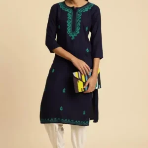 Blue Pashmina Work Kurti - Image 5