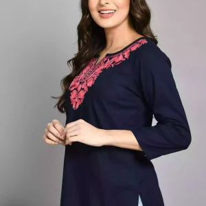 Blue Kashmiri Embroidered Short Kurti - Image 4