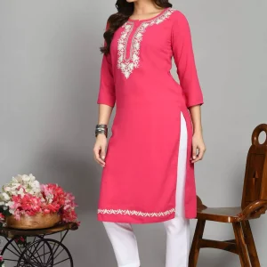 Pink Zari Work Kashmiri Kurti - Image 4