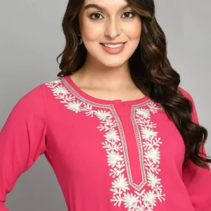 Pink Zari Work Kashmiri Kurti - Image 2