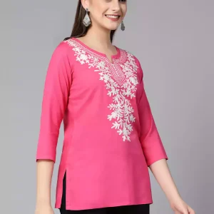 Pink Resham Work Short Kurti - Image 4