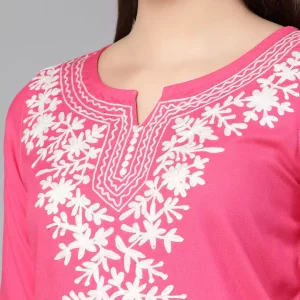 Pink Resham Work Short Kurti - Image 3